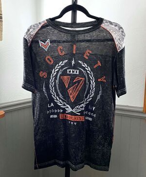 Society LA NY Men’s Small Black Graphic Short Sleeve Tee Vintage Wash
